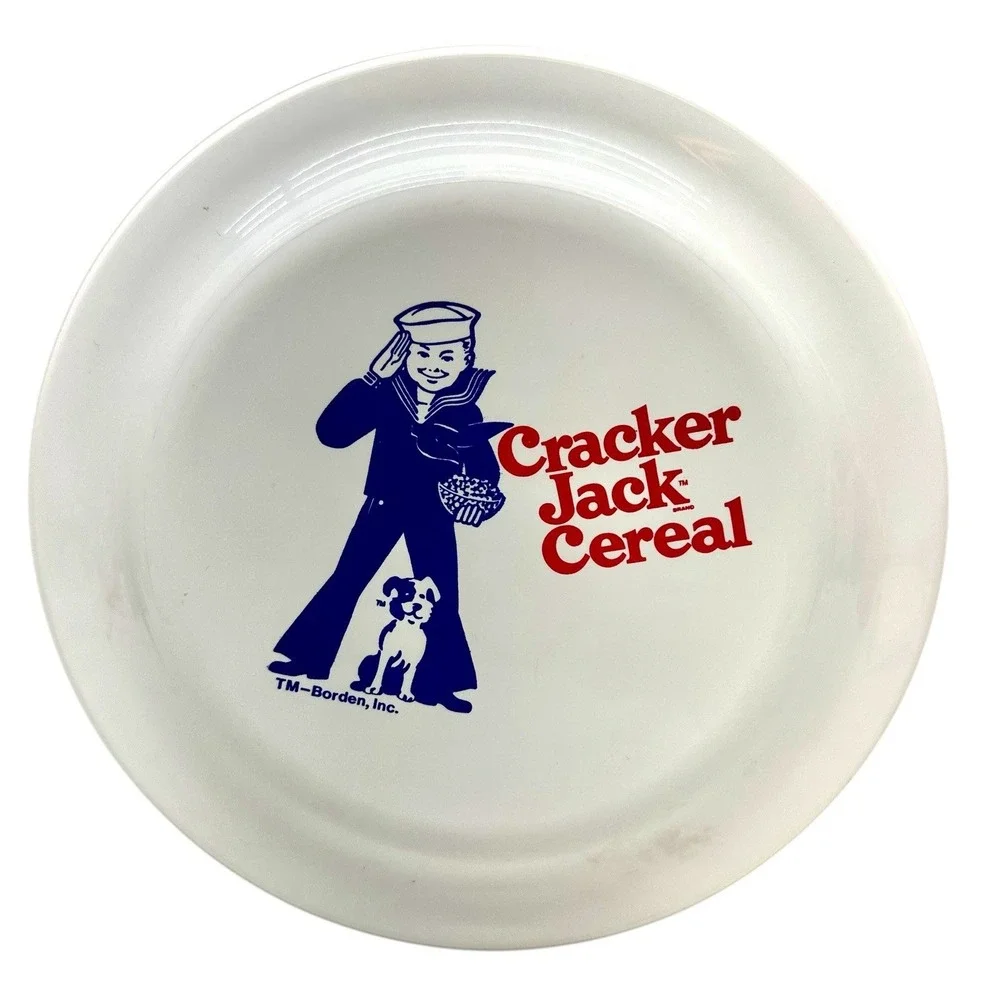 VTG 80s Cracker Jack Frisbee Disc Ralston Purina Sailor Jack Bingo Dog White EUC